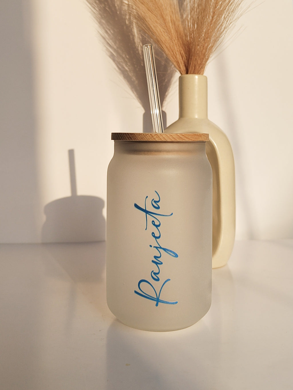 Personalized Frosted Can Sipper 500ml| Name Customized| Coffee Glass Tumbler with straw and lid 18oz