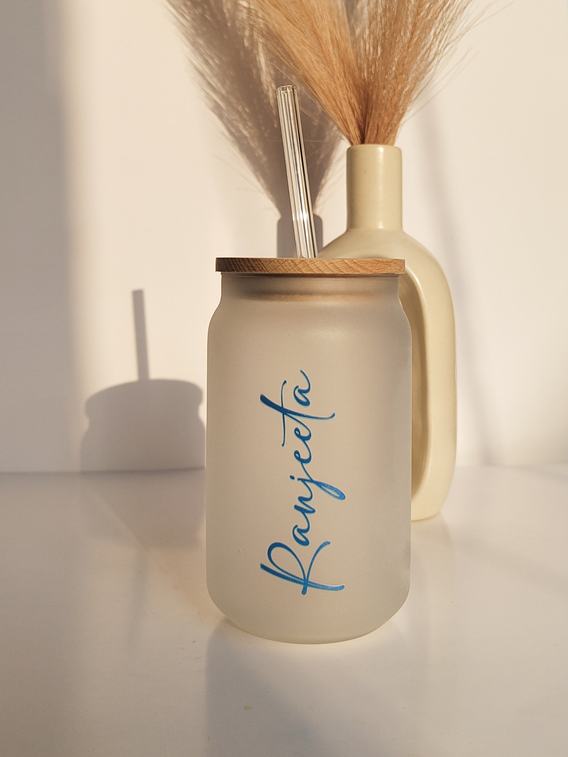 Personalized Frosted Can Sipper 500ml| Name Customized| Coffee Glass Tumbler with straw and lid 18oz