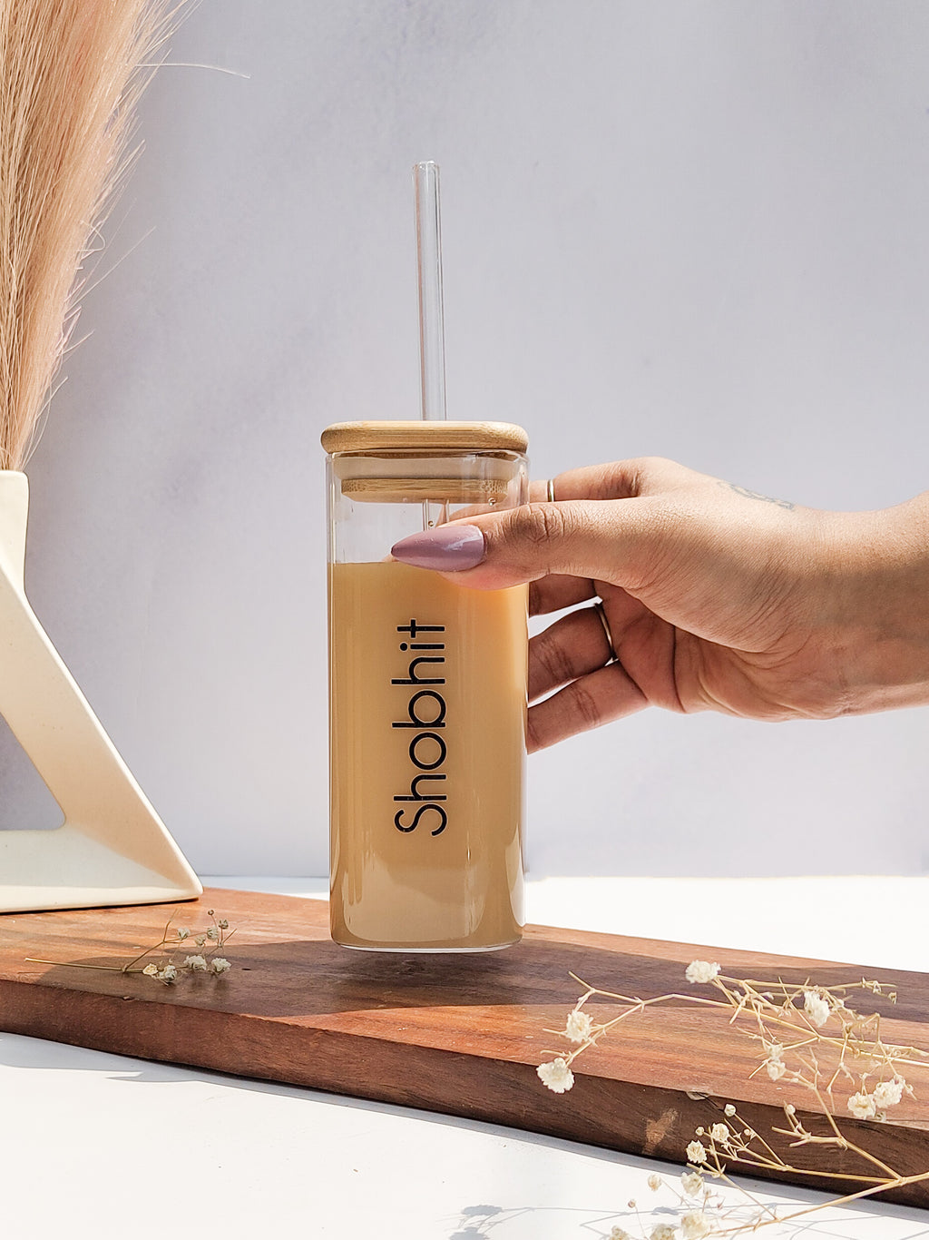 Personalized Name Squaro Sipper 450ml| Coffee Glass Tumbler with straw and lid