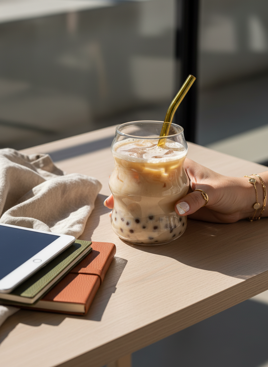 Cloud Bubble Glass Sipper 500ml | 18oz Cloud Bubble Glass Tumbler with straw