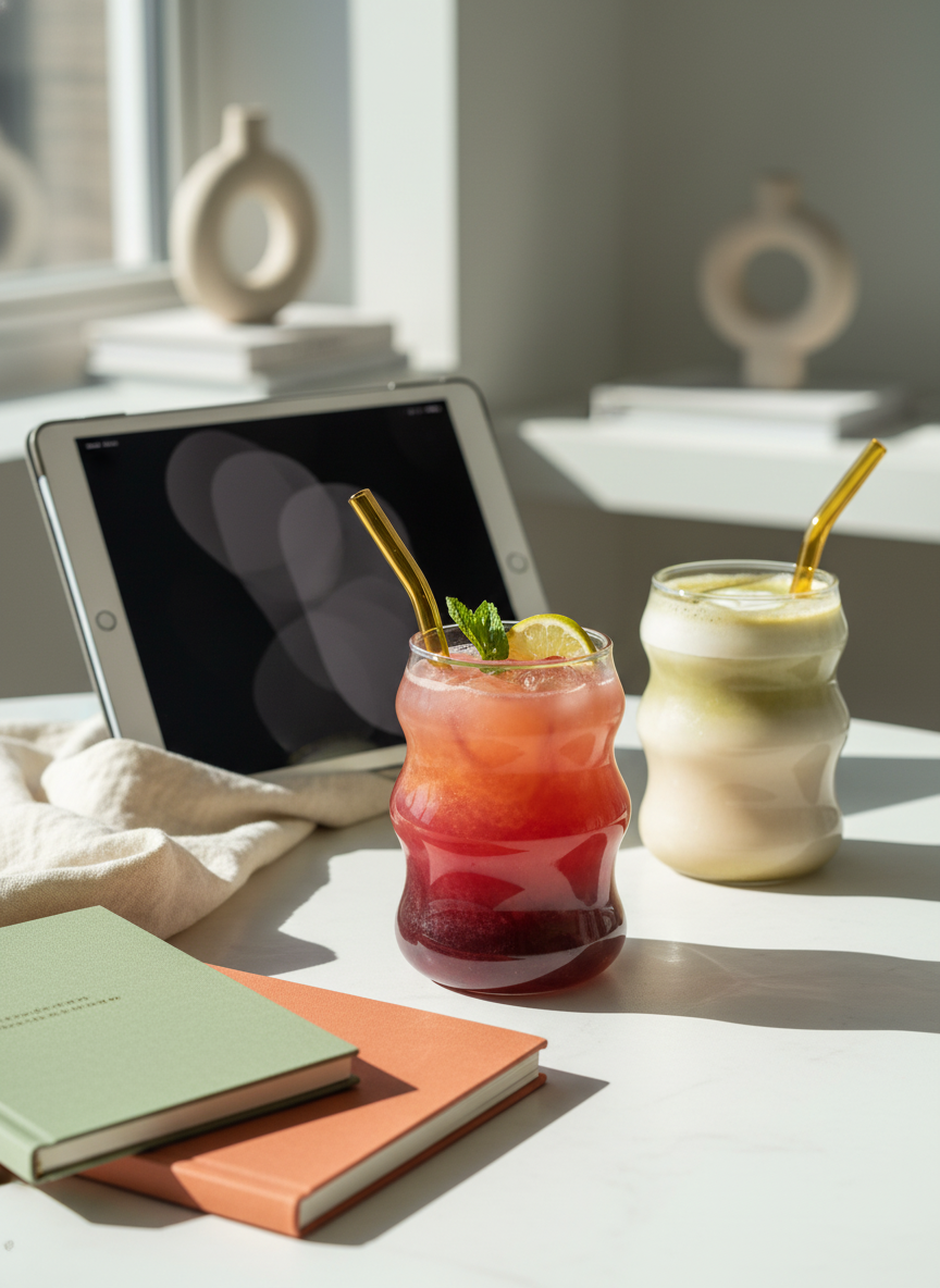 Cloud Bubble Glass Sipper 500ml | 18oz Cloud Bubble Glass Tumbler with straw