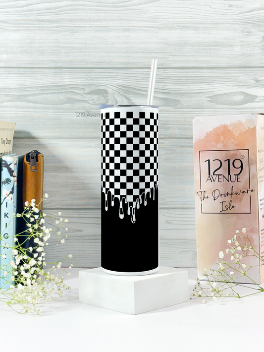 Colossal Tumbler 750ML with silicon straw| Dissolving Checks Print |Double Walled Insulated Tumbler