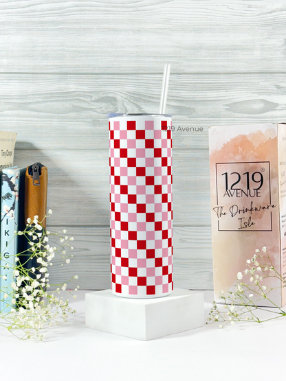 Colossal Tumbler 700ML with Silicon Straw| Double Checks Print |Double Walled Insulated Tumbler 7-8 hrs