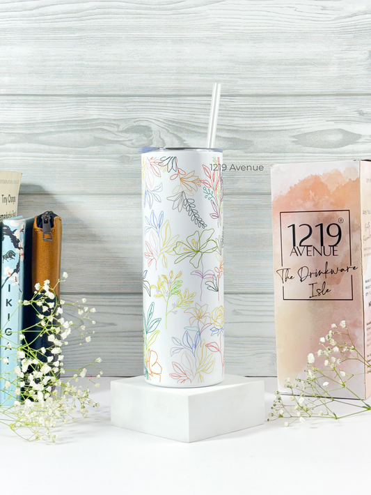 Colossal Tumbler 700ML with Silicon Straw| Floral Line Art Print |Double Walled Insulated Tumbler 7-8 hrs