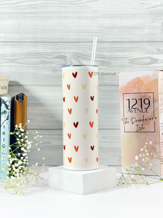 Colossal Tumbler 700ML with Silicon Straw| Cherry Hearts Print |Double Walled Insulated Tumbler 7-8 hrs
