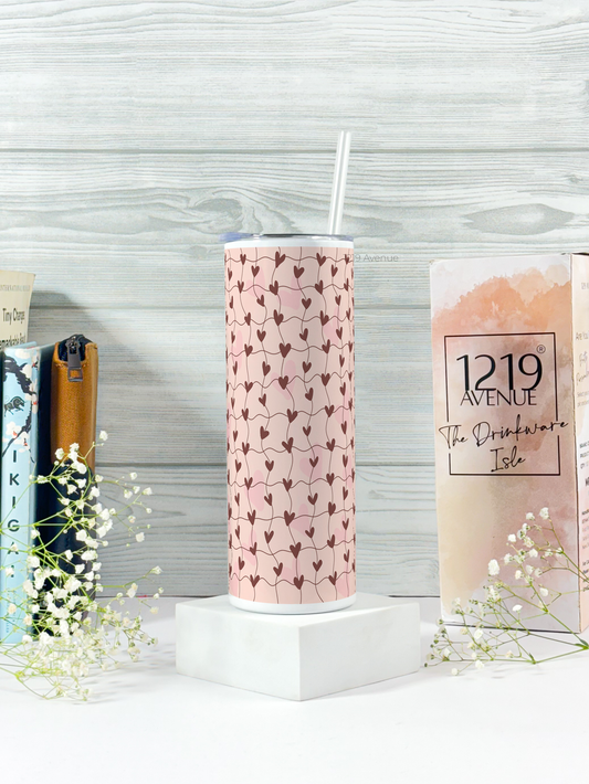 Colossal Tumbler 750ml with Straw |Heart String Print| Double Walled Insulated Tumbler 26oz
