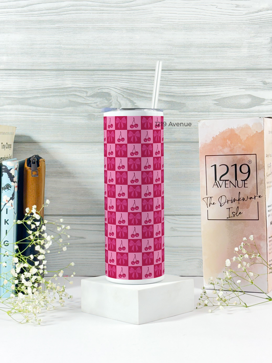 Colossal Tumbler 750ML with straw | Cherry Print |Double Walled Insulated Tumbler