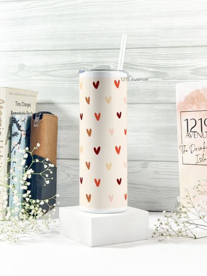 Colossal Tumbler 700ML with Silicon Straw| Cherry Hearts Print |Double Walled Insulated Tumbler 7-8 hrs