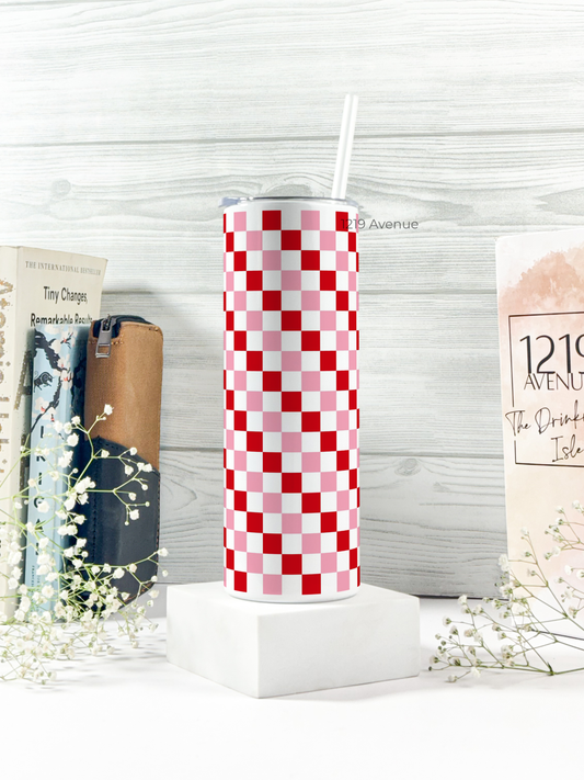 Colossal Tumbler 700ML with Silicon Straw| Double Checks Print |Double Walled Insulated Tumbler 7-8 hrs
