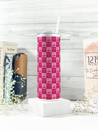 Colossal Tumbler 750ML with straw | Cherry Print |Double Walled Insulated Tumbler