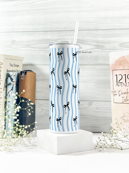 Colossal Tumbler 750ML with straw| Stripey Bows Print |Double Walled Insulated Tumbler