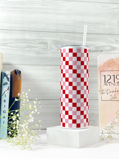 Colossal Tumbler 700ML with Silicon Straw| Double Checks Print |Double Walled Insulated Tumbler 7-8 hrs