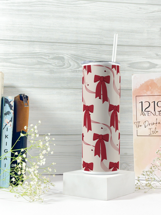 Colossal Tumbler 750ML with straw| Merry bows Print |Double Walled Insulated Tumbler