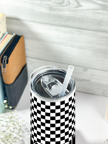 Colossal Tumbler 750ML with silicon straw| Dissolving Checks Print |Double Walled Insulated Tumbler