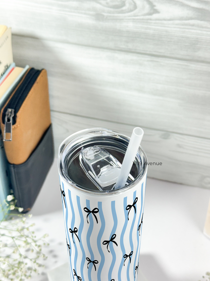 Colossal Tumbler 750ML with straw| Stripey Bows Print |Double Walled Insulated Tumbler