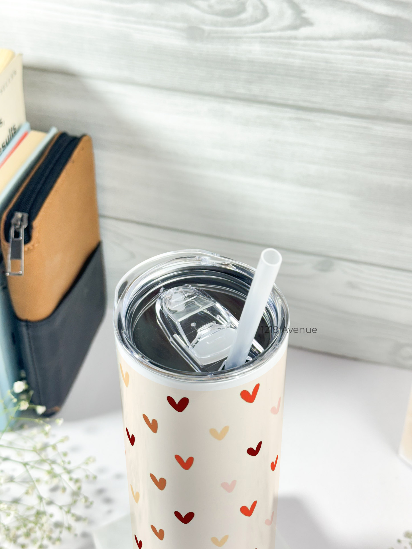 Colossal Tumbler 700ML with Silicon Straw| Cherry Hearts Print |Double Walled Insulated Tumbler 7-8 hrs