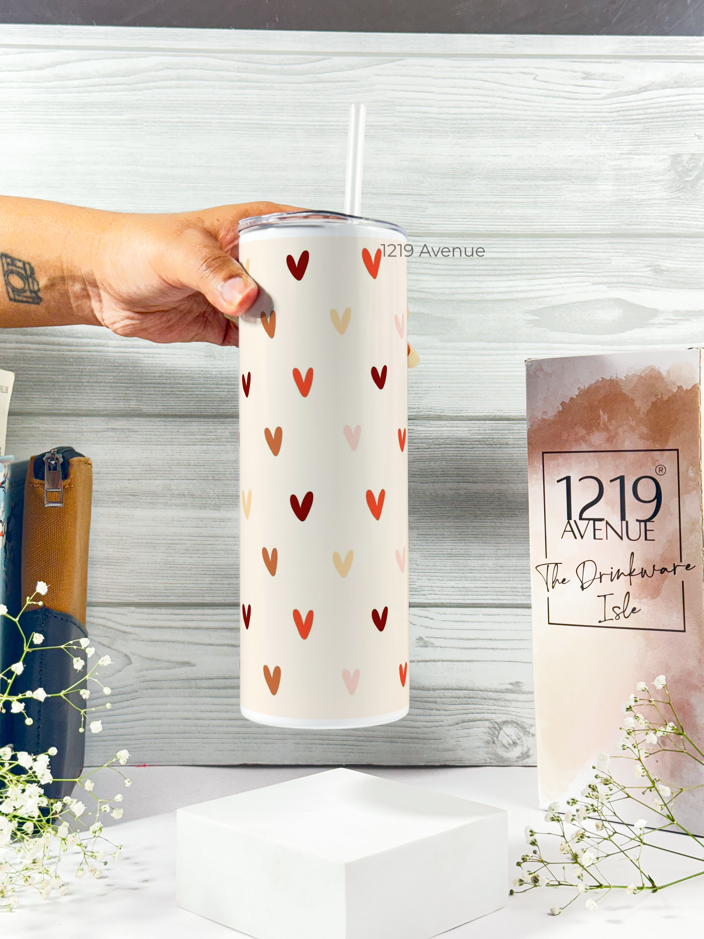 Colossal Tumbler 700ML with Silicon Straw| Cherry Hearts Print |Double Walled Insulated Tumbler 7-8 hrs