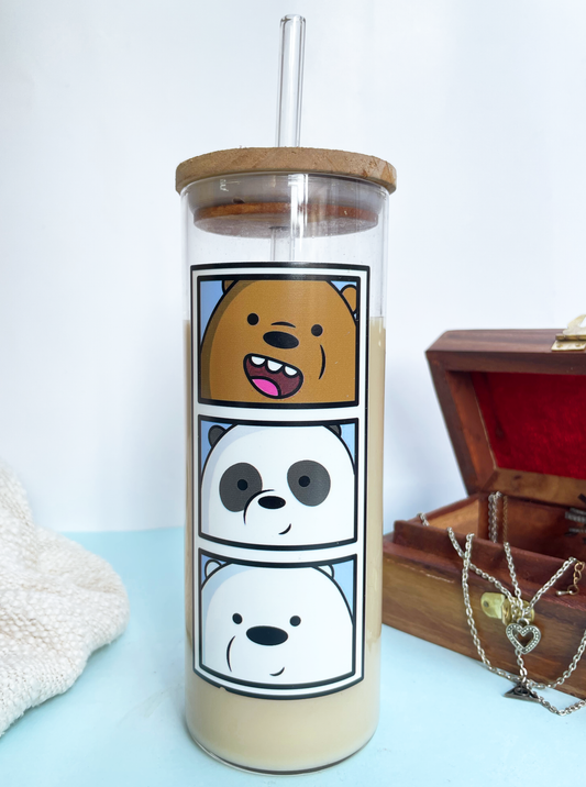 Grande Sipper 650ml| Bare the Bears Print| 22 oz Coffee Tumbler with Straw and Lid
