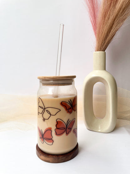 Can Shaped Sipper 500ml| Butterfly All Over Print | 18oz Can Tumbler with lid, straw and coaster.