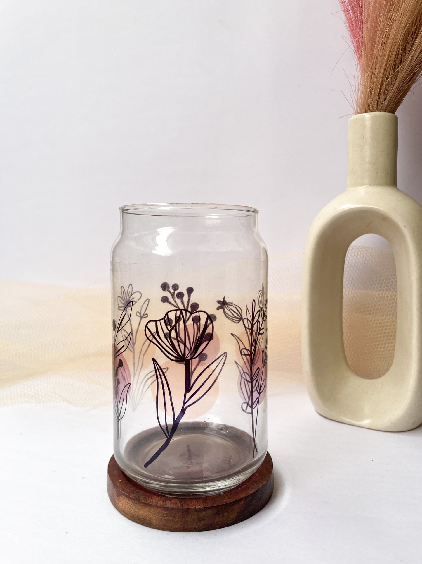 Can Shaped Sipper 500ml| Minimal Fleur Print | 18oz Can Tumbler with lid, straw and coaster.
