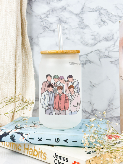 Frosted Can Shaped Sipper 500ml | BTS Print| 17oz Can Tumbler with Straw and Lid