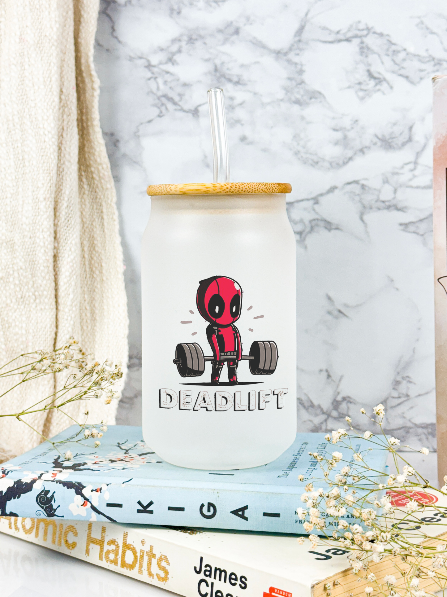 Frosted Can Shaped Sipper 500ml | Deadpool Print| 17oz Can Tumbler with Straw and Lid