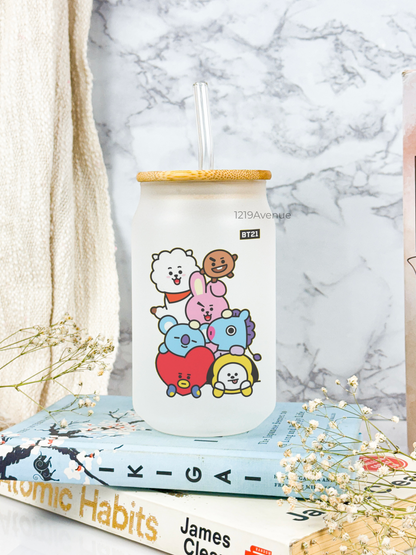 Frosted Can Shaped Sipper 500ml| BT21 One Print| 17oz Can Tumbler with Straw and Lid