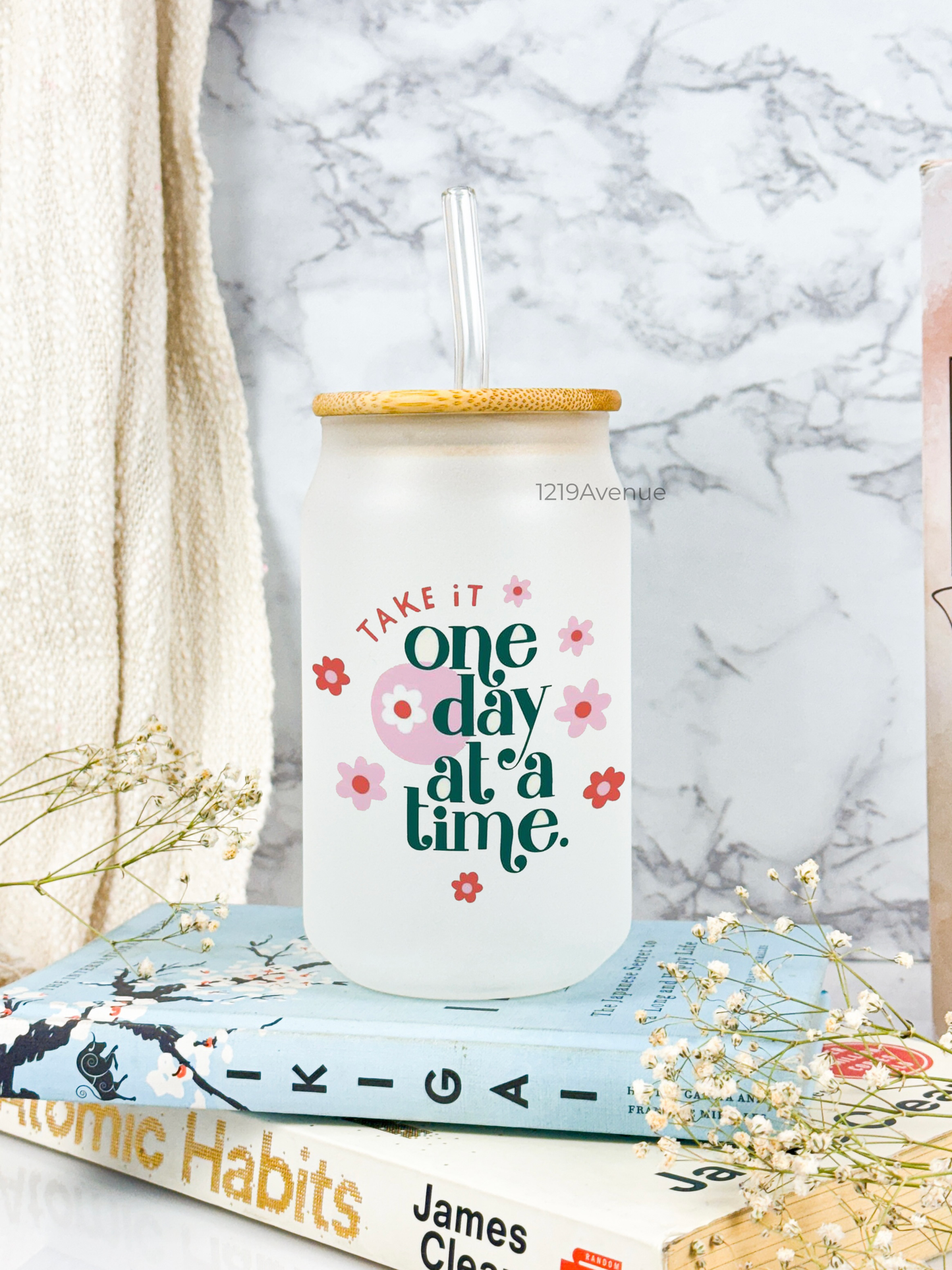 Frosted Can Shaped Sipper 500ml |Take It One Day Print| 17oz Can Tumbler with Straw and Lid