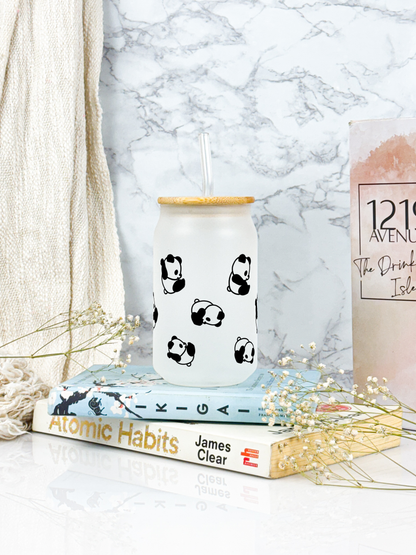 Frosted Can Shaped Sipper 500ml |Panda All Over Print| 17oz Can Tumbler with Straw and Lid