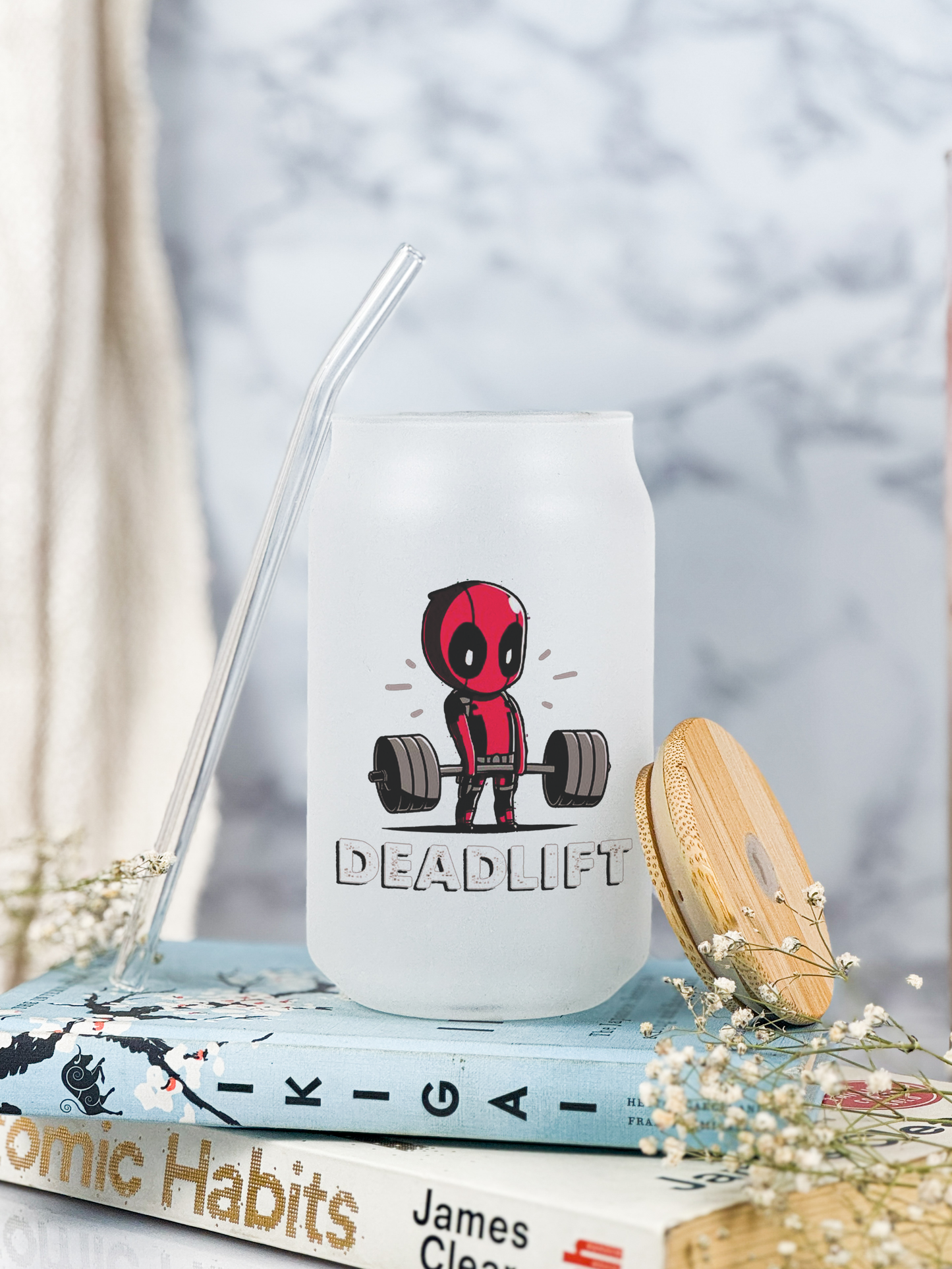 Frosted Can Shaped Sipper 500ml | Deadpool Print| 17oz Can Tumbler with Straw and Lid