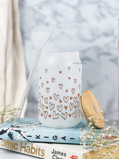 Frosted Can Shaped Sipper 500ml |Confetti Heart Print| 17oz Can Tumbler with Straw and Lid