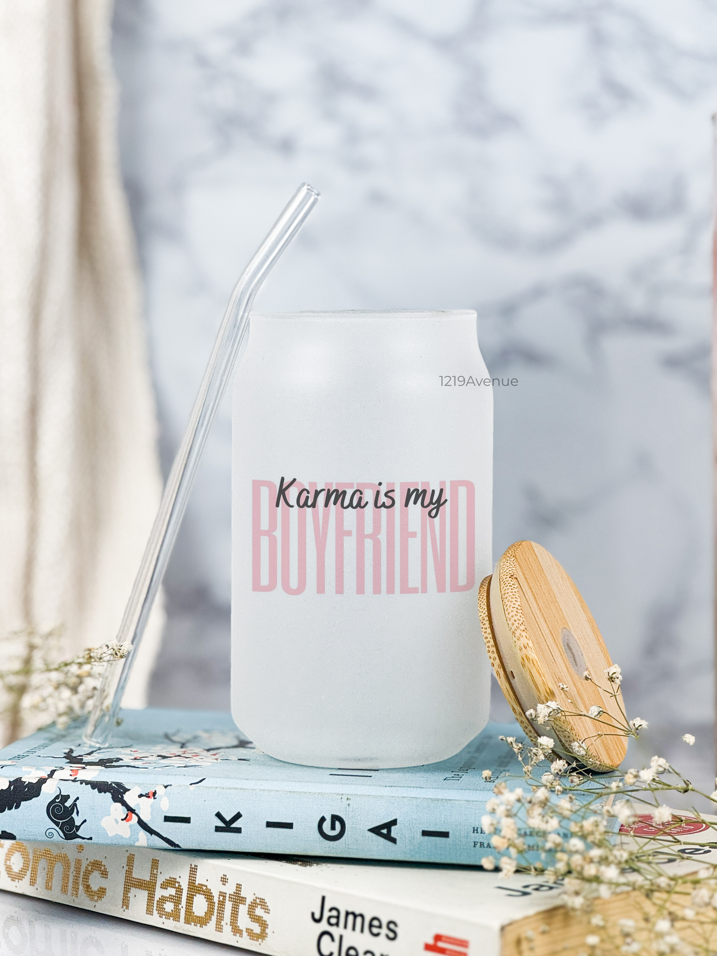 Frosted Can Shaped Sipper 500ml |Karma is my boyfriend Print| 17oz Can Tumbler with Straw and Lid