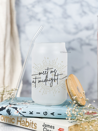 Frosted Can Shaped Sipper 500ml |midnight meet Print| 17oz Can Tumbler with Straw and Lid