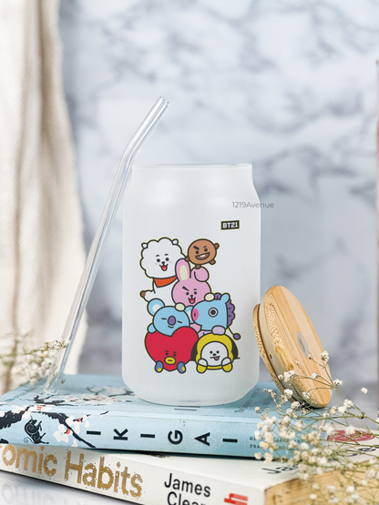 Frosted Can Shaped Sipper 500ml| BT21 One Print| 17oz Can Tumbler with Straw and Lid