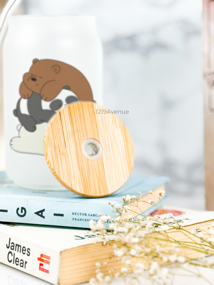 Frosted Can Shaped Sipper 500ml |Bare Bears Print| 17oz Can Tumbler with Straw and Lid