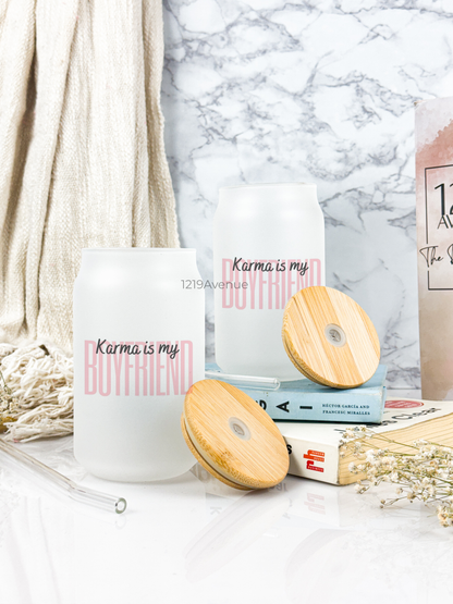 Frosted Can Shaped Sipper 500ml |Karma is my boyfriend Print| 17oz Can Tumbler with Straw and Lid