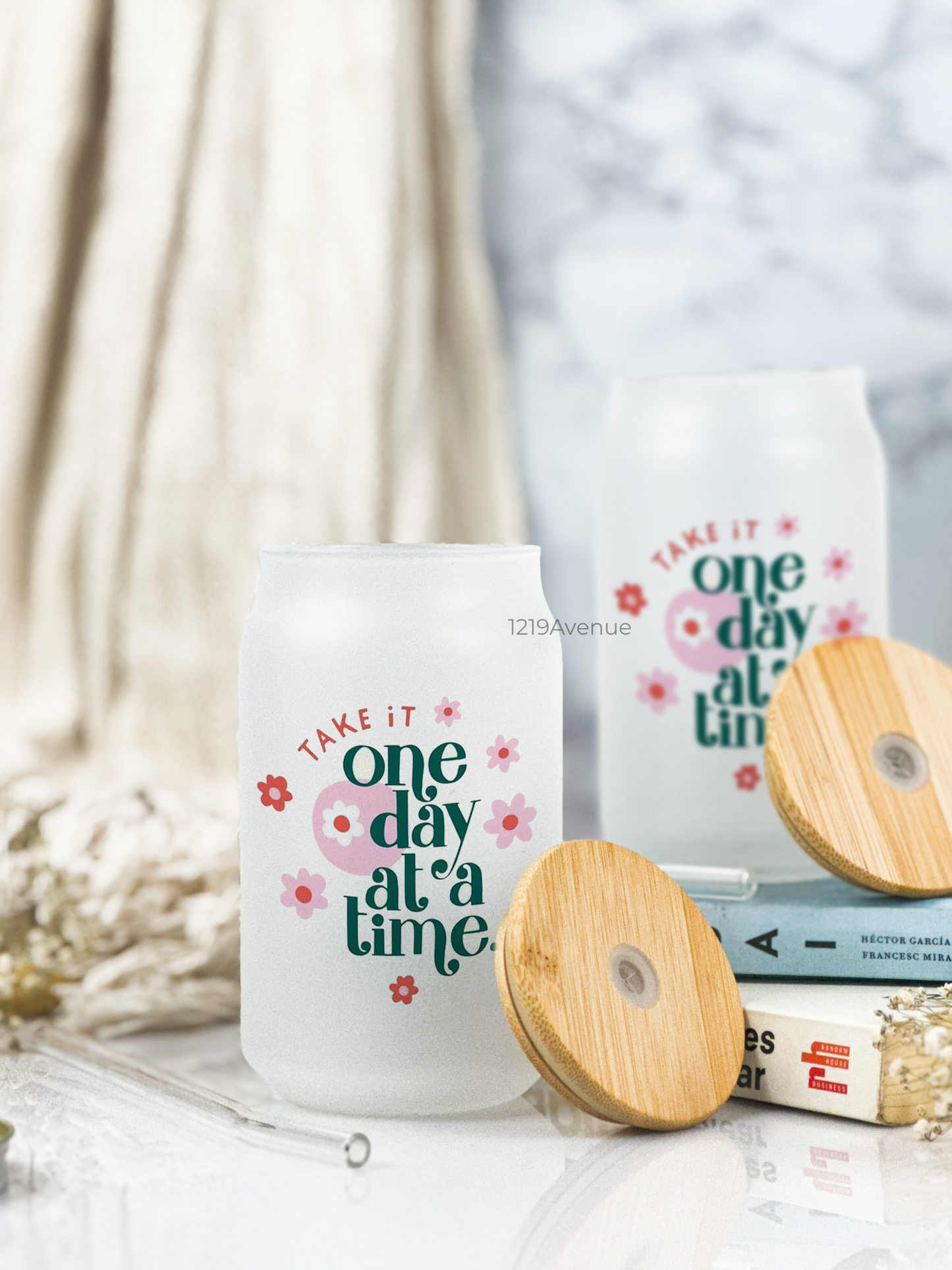 Frosted Can Shaped Sipper 500ml |Take It One Day Print| 17oz Can Tumbler with Straw and Lid