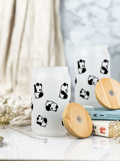 Frosted Can Shaped Sipper 500ml |Panda All Over Print| 17oz Can Tumbler with Straw and Lid