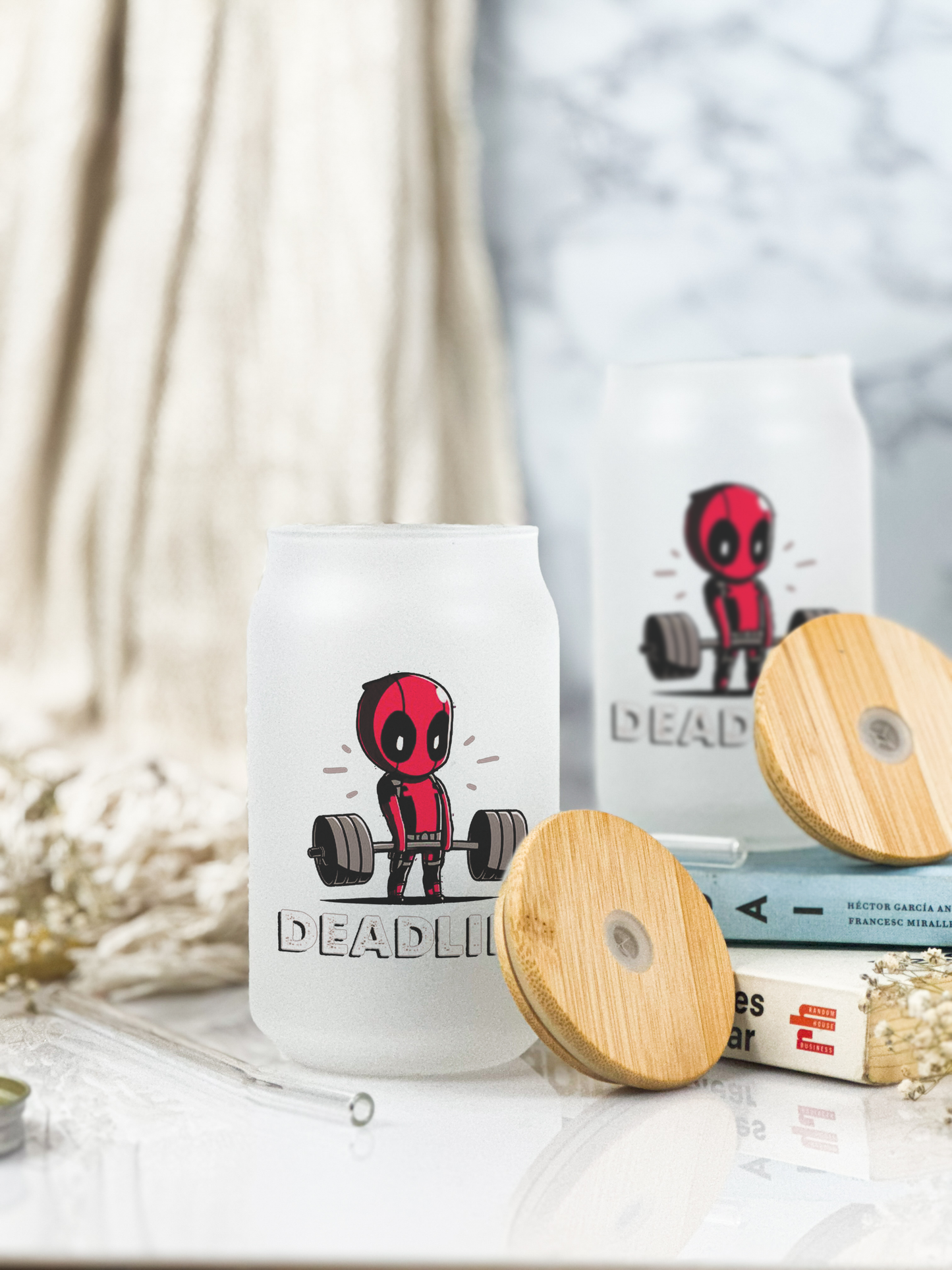 Frosted Can Shaped Sipper 500ml | Deadpool Print| 17oz Can Tumbler with Straw and Lid