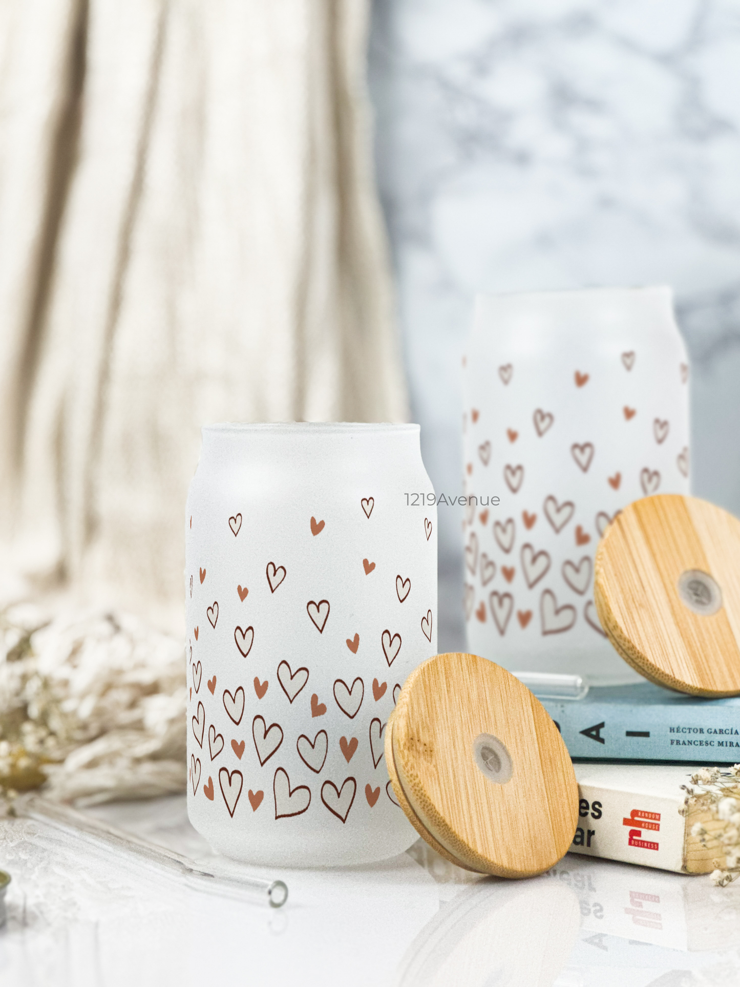 Frosted Can Shaped Sipper 500ml |Confetti Heart Print| 17oz Can Tumbler with Straw and Lid