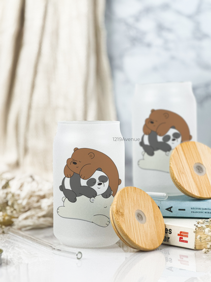 Frosted Can Shaped Sipper 500ml |Bare Bears Print| 17oz Can Tumbler with Straw and Lid