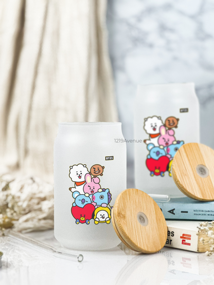 Frosted Can Shaped Sipper 500ml| BT21 One Print| 17oz Can Tumbler with Straw and Lid