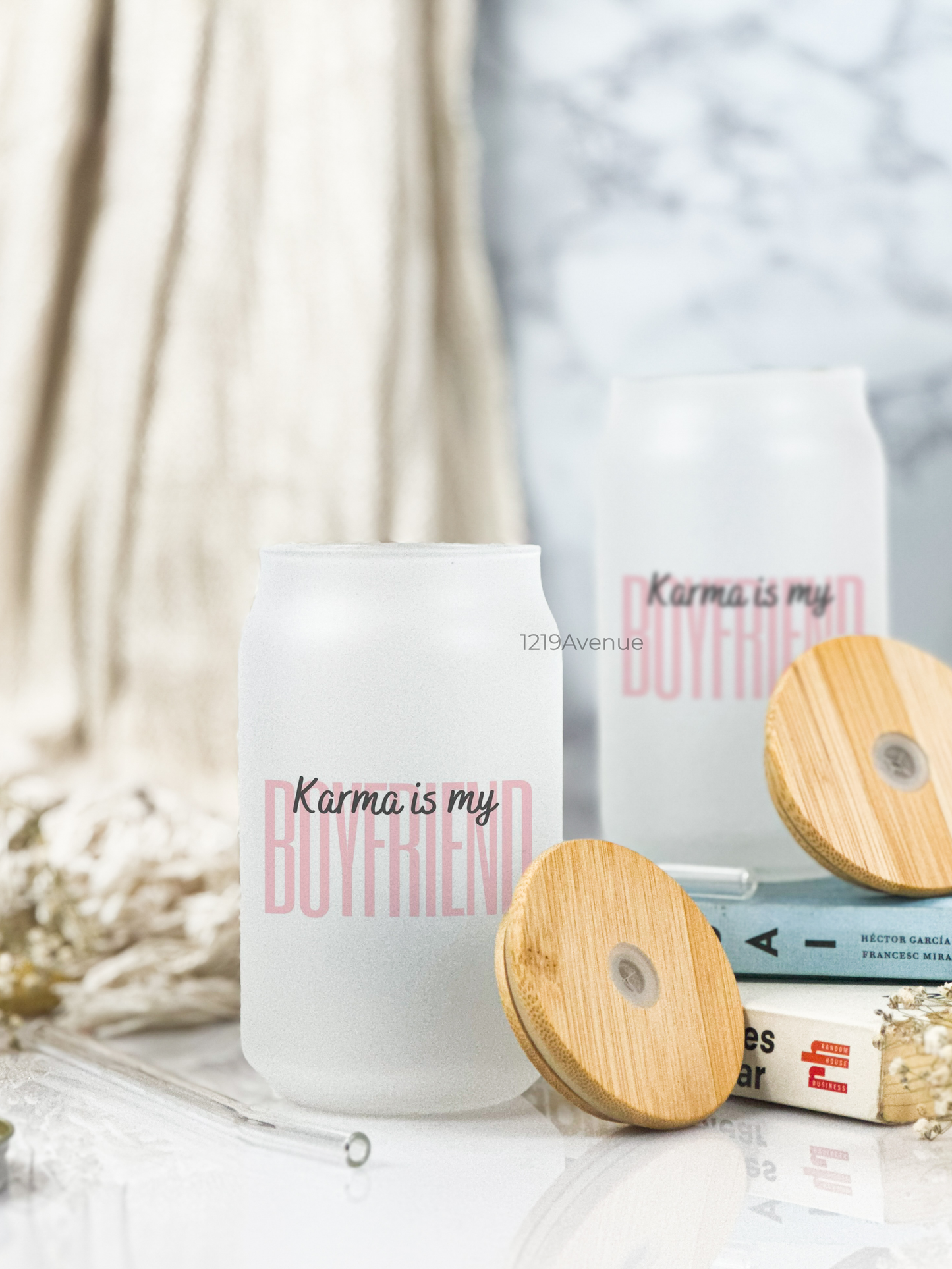 Frosted Can Shaped Sipper 500ml |Karma is my boyfriend Print| 17oz Can Tumbler with Straw and Lid