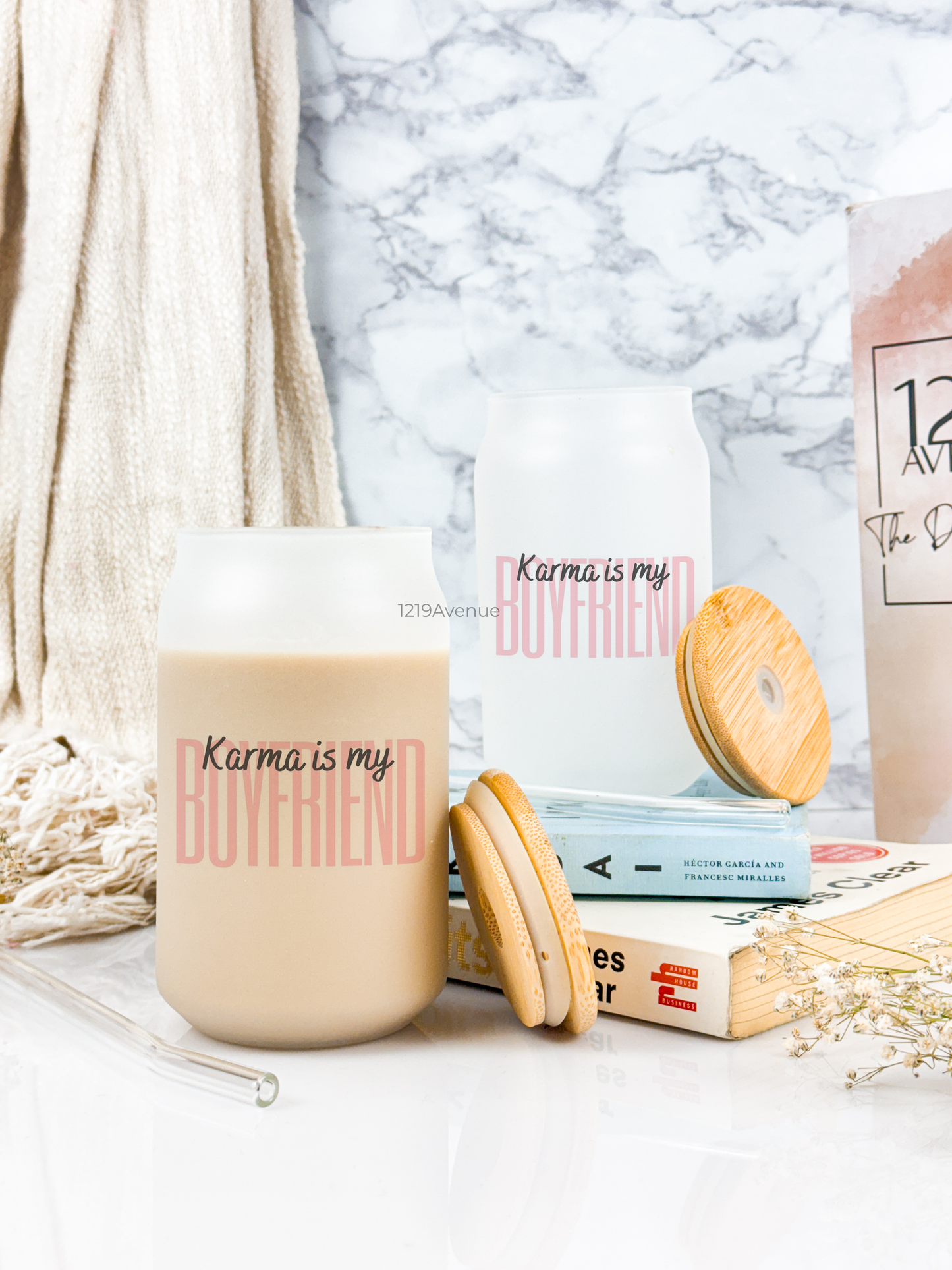 Frosted Can Shaped Sipper 500ml |Karma is my boyfriend Print| 17oz Can Tumbler with Straw and Lid