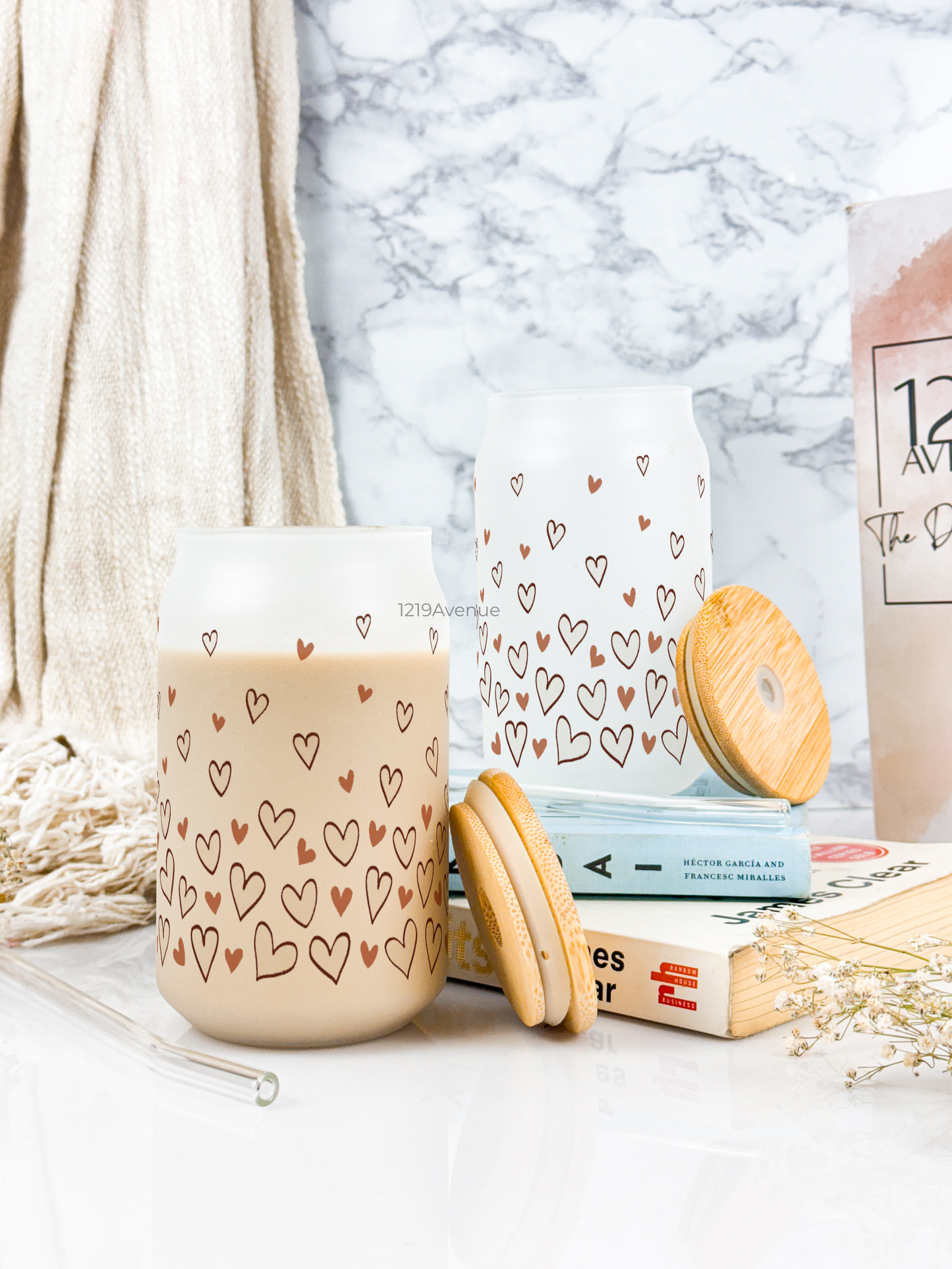 Frosted Can Shaped Sipper 500ml |Confetti Heart Print| 17oz Can Tumbler with Straw and Lid