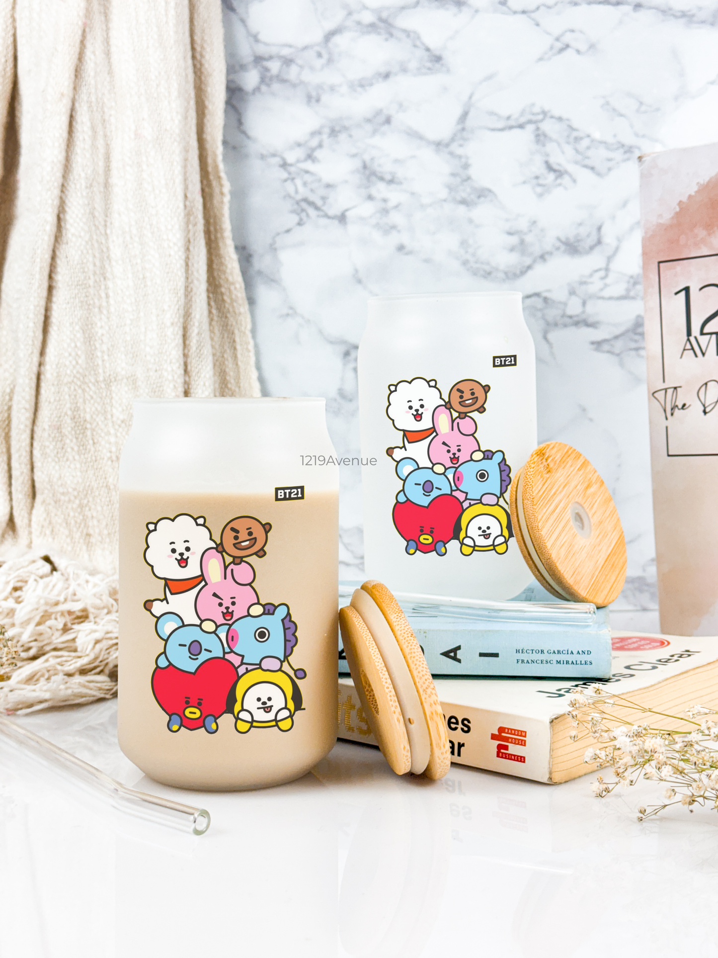 Frosted Can Shaped Sipper 500ml| BT21 One Print| 17oz Can Tumbler with Straw and Lid