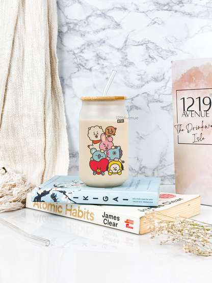 Frosted Can Shaped Sipper 500ml| BT21 One Print| 17oz Can Tumbler with Straw and Lid