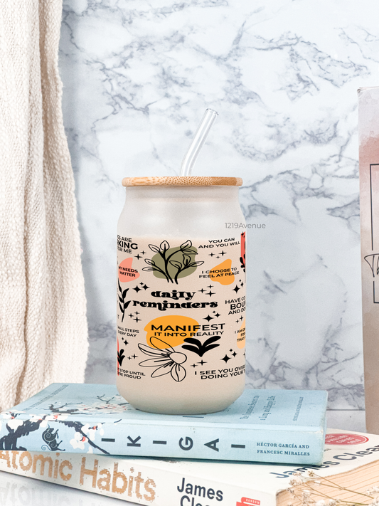 Frosted Can Shaped Sipper 500ml |Daily Reminder Print| 17oz Can Tumbler with Straw and Lid