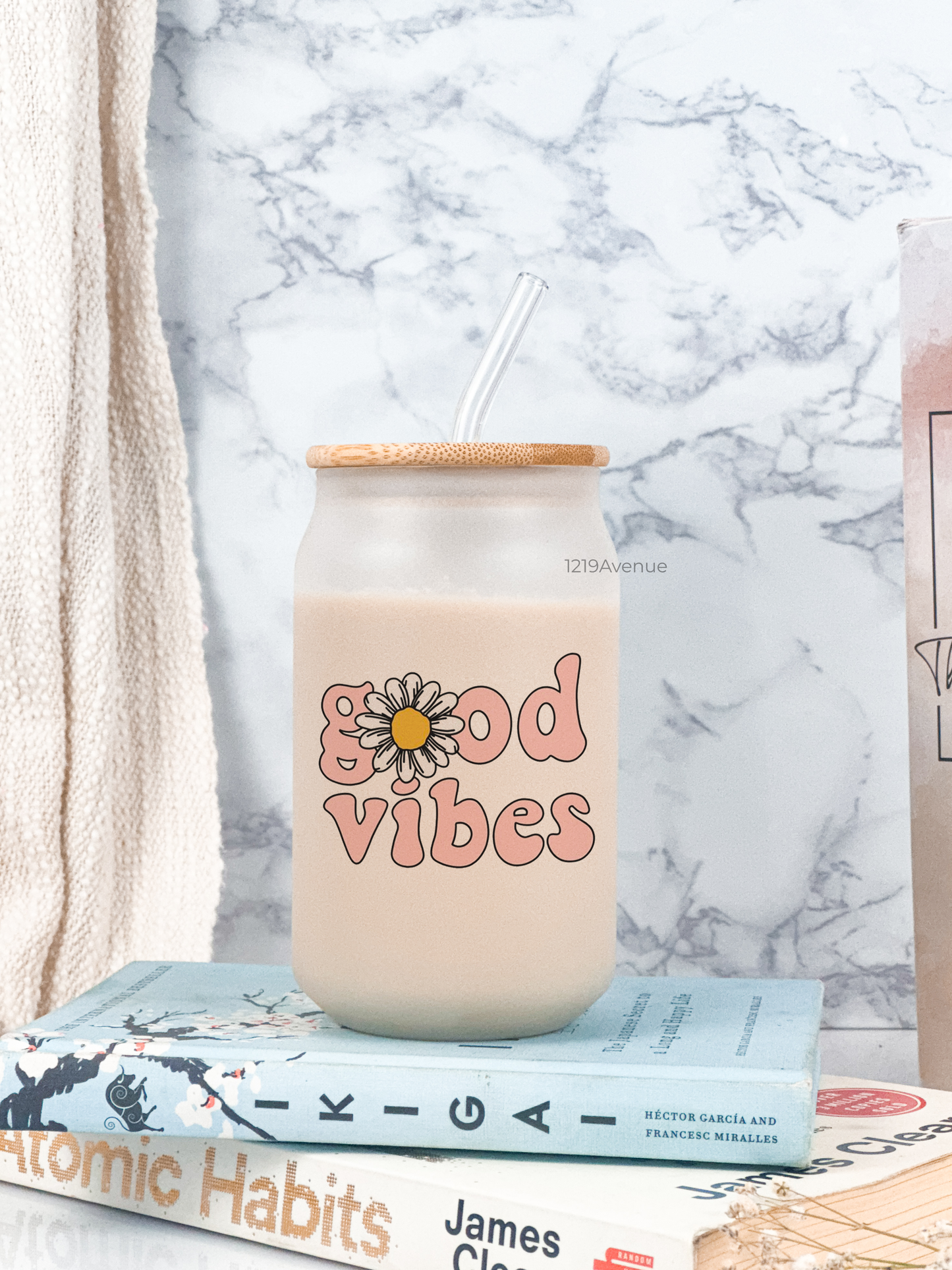 Frosted Can Shaped Sipper 500ml| Good Vibes Print| 17oz Can Tumbler with Lid and Straw