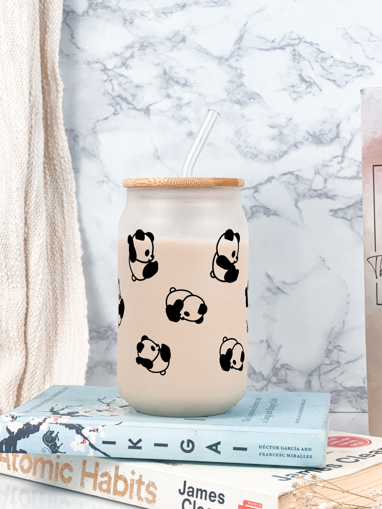 Frosted Can Shaped Sipper 500ml |Panda All Over Print| 17oz Can Tumbler with Straw and Lid